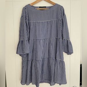 Zara light gingham dress with bell sleeves. Size L